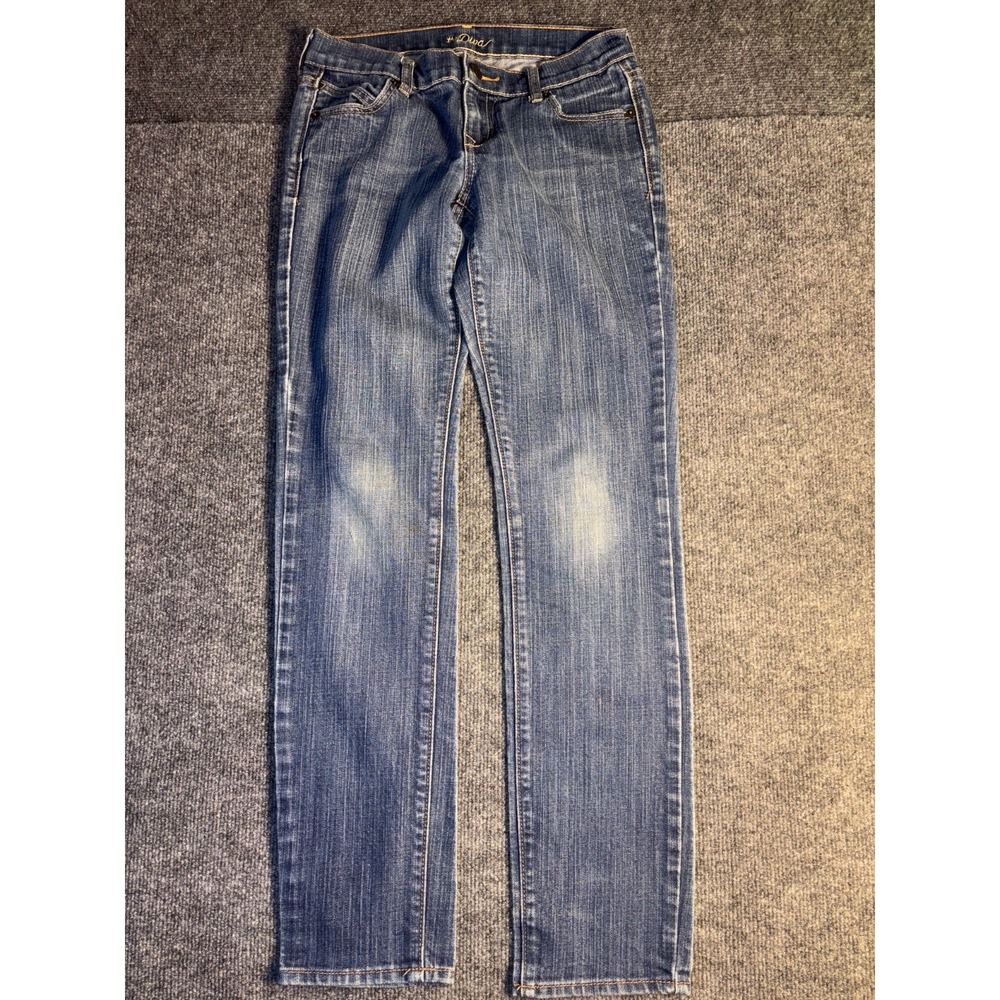 Old Navy The Diva Jeans Women 2 Blue Denim Flat Front Single Stitch Straight Leg